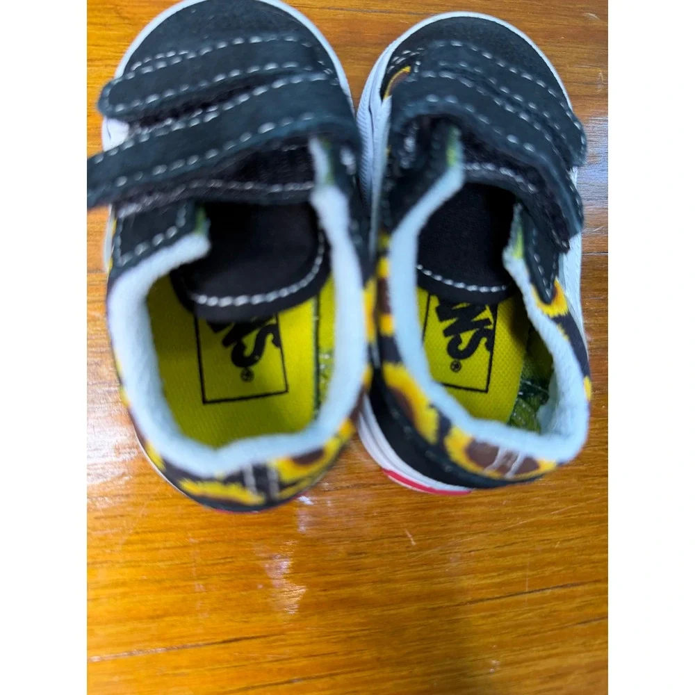Vans Old Skool V Sunflower Black Suede Toddler Shoes Sz 4 Hook Loop Sneakers